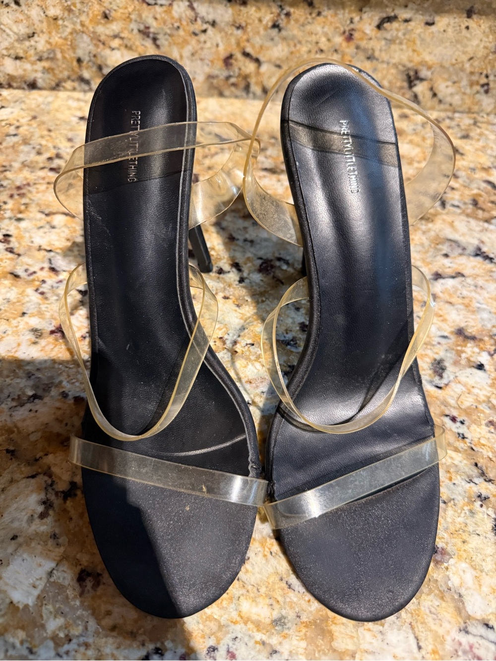 PrettyLittleThing Black Heeled Sandals with Clear Straps